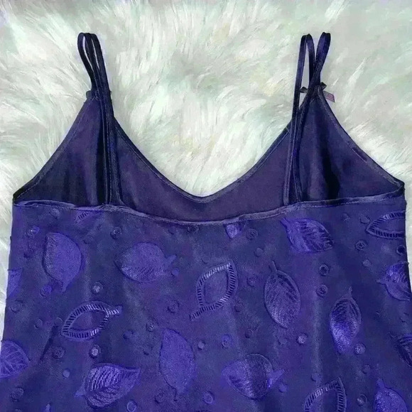 Vintage Dentelle Purple Leaf Print Slip Dress Small - Picture 5 of 6